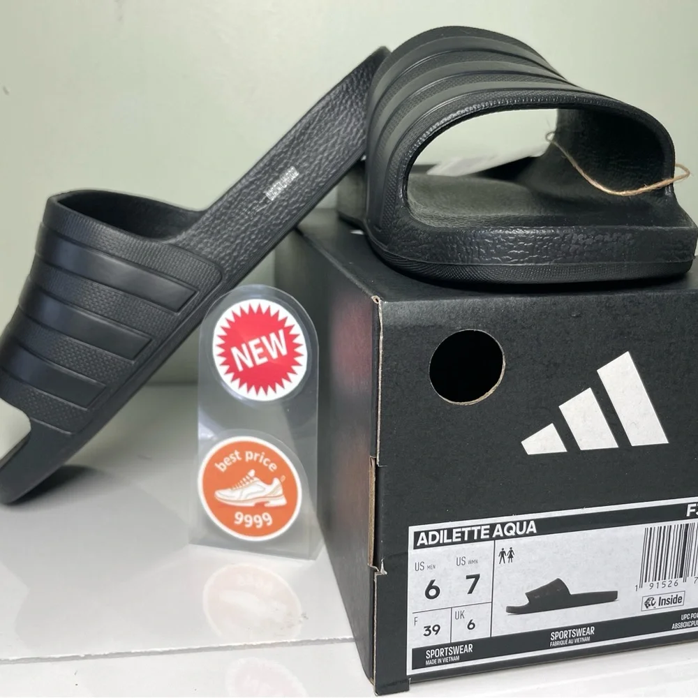 adidas - M6/W7 - M7/W8 - Adilette Aqua Slides Sandals Black F35550 - New - Picture 8 of 10